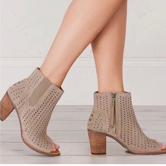 Toms Majorca Peep Toe Perf Suede Bootie in Desert Taupe - Picture 7 of 10